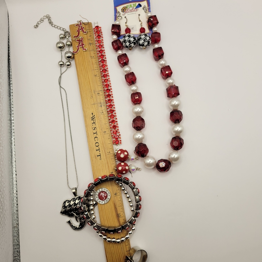 Alabama University Roll Tide Houndstooth Red White Black Silver Jewelry Lot - Picture 7 of 16